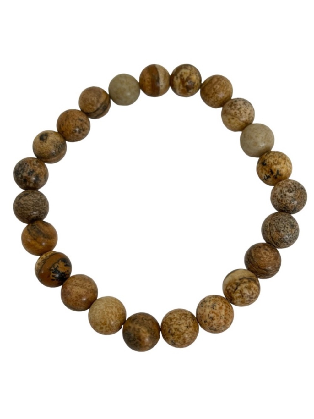 Brown Jasper Gemstone Beaded Stretch Bracelet Round Natural Stone Neutral Earthy
